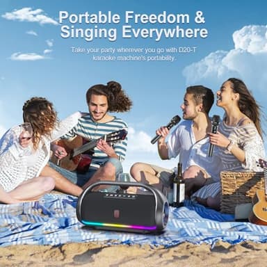HWWR Portable Bluetooth Speaker with 2 Wireless Microphones, IPX5 Waterproof Speakers with Deep Bass & LED Lights, Loud Stereo Portable Speaker for Outdoor Indoor Home Parties Hiking Camping - Image 6