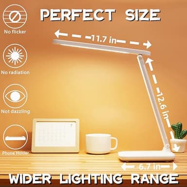 R RUCKERCO Led Desk Lamp Dimmable Desk Light Reading Lamp 3 Lighting Modes, Eye Protection Accessories, Study Desk Lamp Equipped USB Charger Suitable for Home Office is for Gift Giving - Image 6