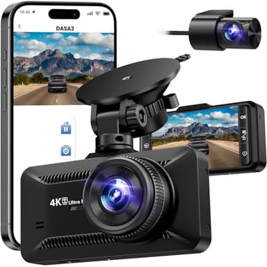 SUVCON Dash Cam Front and Rear 4K/1080P Full HD, Dash Camera for Cars with 32GB Card, Built in WiFi with APP, Dual Dash Cam 3.94" IPS Screen, G-Sensor, Loop Recording, WDR, Parking Mode - Image 1