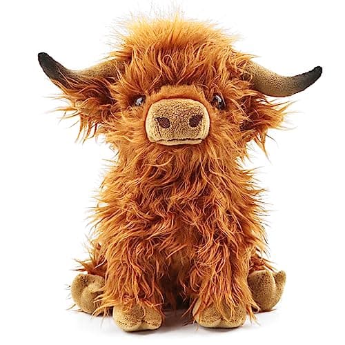 Highland Cow Stuffed Animal Realistic Scottish Cow Plush Toy Soft Farm Animal Cattle Plushie Doll Present for Adults Kids Boys Girls (Brown Cow, 10.8 Inch) - Image 1