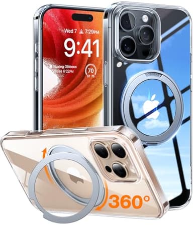 TORRAS Upgraded 360 Rotatable Magnetic Ring for iPhone 16 Pro Max Case, Fit for MagSafe with Stand Ring Holder, 16FT Mil- Grade Shockproof Translucent for iPhone 16 Pro Max Phone Case Ostand, Clear - Image 1