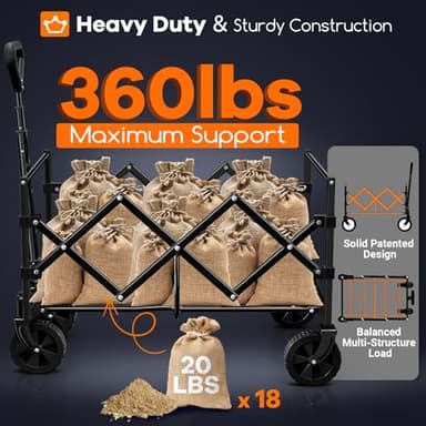 Originsure Collapsible Wagon Cart Foldable - Portable Heavy Duty Folding Beach Wagons with Wheels - Outdoor Utility Carts for Groceries, Shopping, Camping, Sports, Garden with Large Capacity - Red - Image 5