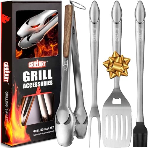 GRILLART BBQ Tools Grill Tools Set -18Inch Grilling Tools BBQ Set - Grill Accessories w/BBQ Tongs, Spatula, Fork, Brush- Stainless Grill Kit Grilling Set - Gift Ideas BBQ Accessories Gifts for Men Dad - Image 1