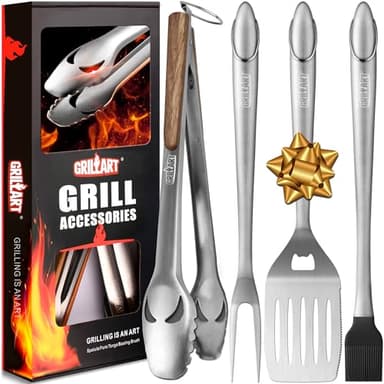 GRILLART BBQ Tools Grill Tools Set -18Inch Grilling Tools BBQ Set - Grill Accessories w/BBQ Tongs, Spatula, Fork, Brush- Stainless Grill Kit Grilling Set - Gift Ideas BBQ Accessories Gifts for Men Dad - Image 1