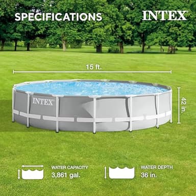 Intex 26723EH Prism Frame Premium Above Ground Swimming Pool Set: 15ft x 42in – Includes 1000 GPH Cartridge Filter Pump – Removable Ladder – Pool Cover – Ground Cloth - Image 2