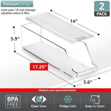 Sorbus Soda Can Organizer for Refrigerator Stackable Can Holder Dispenser with Lid for Fridge, Pantry, Freezer – Holds 12 Cans Each, BPA-Free, Clear Design, (2-Pack) - Image 2
