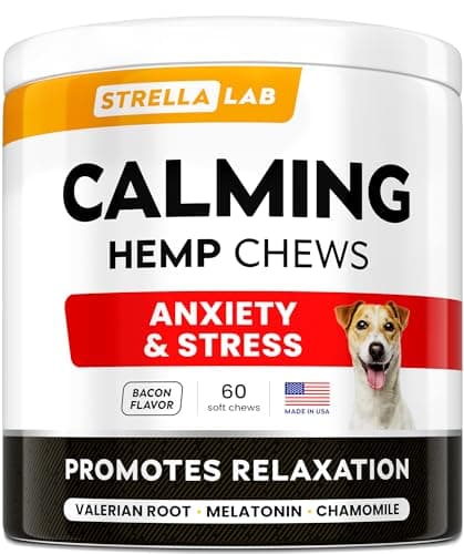 Advanced Calming Chews for Dogs - Hemp Chews and Melatonin - Anxiety Relief - Sleep Aid - Relaxing Treats - Stress Relief During Fireworks, Storms, Thunder, Barking - Made in USA - Bacon - 60ct - Image 1