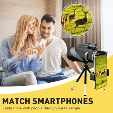 Monocular Telescope for Smartphone, 40x60 High-Definition 360 Night Vision stsscope Monocular STS Scope Set with Phone Adapter & Tripod for Camping Travelling Concert, 131M/1000M Clear Long Vision - Image 7