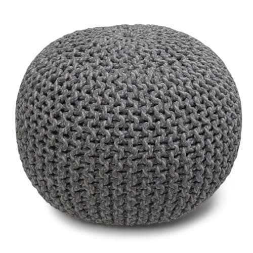 SIMPLIHOME Nikki Boho Round Hand Knit Pouf in Grey Cotton for the Living Room, Bedroom and Kids Room - Image 1