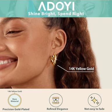 Adoyi Gold Hoop Earrings Set for Women Girls Trendy 14K Plated Gold Hoops Small Chunky Earrings Twisted Huggie Ear ring Pack Lightweight 9 Pairs Jewelry Set for Valentines Mother's Day Birthday Gifts - Image 6