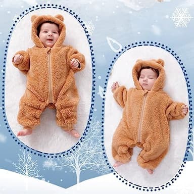 Newborn Baby Bear Outfit Suit Girls Boys Fleece Jumpsuit Romper Hooded Winter Snowsuit Clothes - Image 7