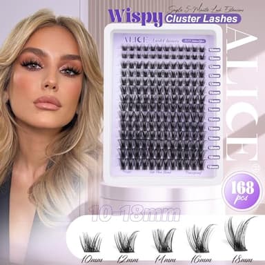 ALICE Lash Clusters Wispy Eyelash Clusters 10-18mm 168pcs Cluster Eyelash Extensions Natural Volume Lash Extensions DIY Individual Lashes Clusters with Soft Thin Band - Image 2
