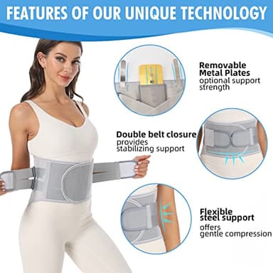 EGJoey Back Brace for Lower Back Pain Relief - Back Support Belt for Women & Men for Herniated Disc, Sciatica. Removable Stays for Lower Back Support with 2 Different Hardness Sets (Grey, Medium) - Image 3