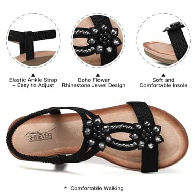 SHIBEVER Womens Wedge Sandals Rhinestone Elastic Ankle Strap Platform Sandals Open Toe Boho Dress Shoes Dressy Summer Black 11 - Image 2