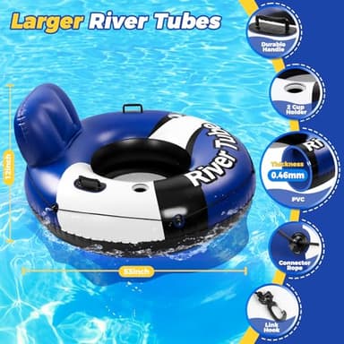 KIZJORYA 2025 New & Upgraded River Tubes for Floating Heavy Duty, Inflatable Float for Beach Lake Rafting, Fool Floats with Mesh Bottom, Cup Holder, Backrest - Image 5
