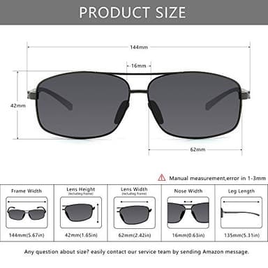 SUNGAIT Ultra Lightweight Rectangular Polarized Sunglasses Men UV400 Protection (Gunmetal Frame Gray Lens, 62) Metal Frame SGT458 QKH-CA - Image 5
