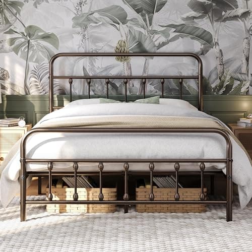 Yaheetech Classic Metal Platform Bed Frame Mattress Foundation with Victorian Style Iron-Art Headboard/Footboard/Under Bed Storage/No Box Spring Needed/Full Size Bronze - Image 1