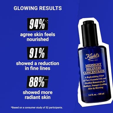 Kiehl's Midnight Recovery Concentrate Moisturizing Face Oil, Lightweight Facial Serum, Restores Skin Radiance Overnight, Reduces Fine Lines, Refines Skin Texture, 99.4% Naturally Derived - 3.4 fl oz - Image 4