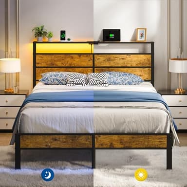 Liians Full Metal Bed Frame with USB Charging Station, Headboard Storage, LED Lights, Noise-Free Design, No Box Spring Needed - Image 7