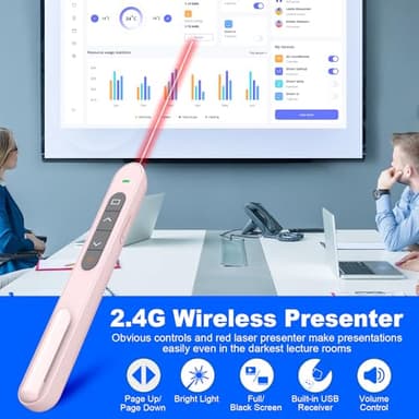 QUI Presentation Clicker for PowerPoint, RF 2.4GHz USB Wireless Presenter Remote with Volume Control, PowerPoint Clicker Slide Advancer for Mac, Windows, Laptop, Keynote - Image 3