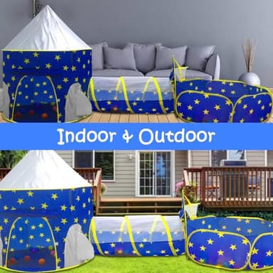 PigPigPen 3pc Kids Play Tent for Boys with Ball Pit, Crawl Tunnel, Princess Tents for Toddlers, Baby Space World Playhouse Toys, Boys Indoor& Outdoor Play House, Perfect Kid’s Gifts - Image 3