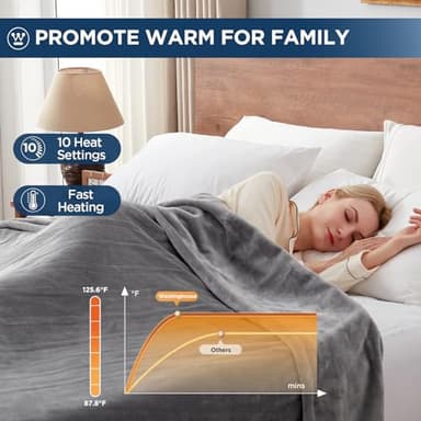 Westinghouse Electric Blanket Queen Size, Super Cozy Soft Flannel 84"" x 90"" Heated Blanket with 10 Fast Heating Levels & 1-12 Auto-Off, Machine Washable, ETL&FCC Certification, Light Grey - Image 4