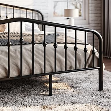 SHA CERLIN King Size Metal Platform Bed Frame with Victorian Style Wrought Iron-Art Headboard/Footboard, No Box Spring Required, Black - Image 7
