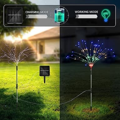 iFalarila 8 Modes Solar Garden Lights with 1200mAH Solar Panels, 240 LED Fairy Lights - Waterproof - Firework Light - String Lights for Yard Decorations, Pathway, Garden, Patio - 2 Pack Multi-Colored - Image 2