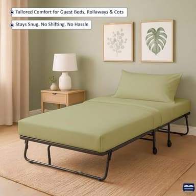 Cottingon 4 Pc Cot Sheets 28"x75" Set, 100% Egyptian Cotton, Perfect for Rollaway Beds, Narrow Twin, Camping, Cot Size, Rv Bunk, Guest Bed Replacement 7" Deep Mattress, Sage Solid - Image 2