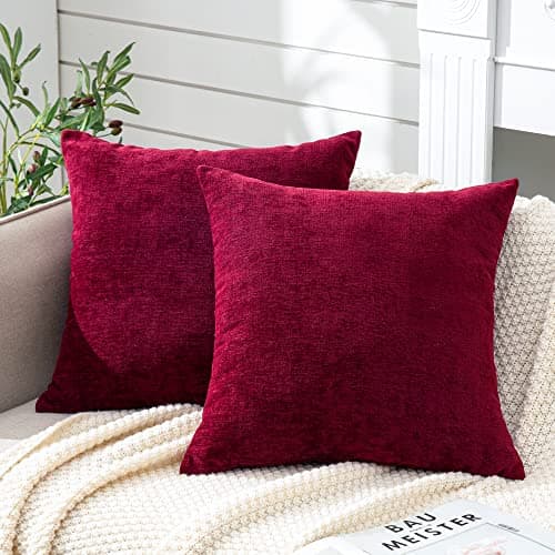GAWAMAY Decorative Square Throw Pillow Covers 20"x20" Inch Set of 2, Super Soft Chenille Pillows Farmhouse Fall Pillowcase for Living Room Bedroom Sofa Couch Cushion Cover Burgundy Red 50x50cm - Image 1