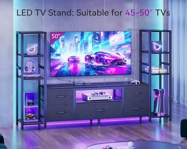 Casaottima 71" TV Stands for 43, 50, 55 Inch TV Entertainment Center with LED Lights and Power Outlets, TV Stand for Living Room with 5 Fabric Drawers & Shelf, TV Console Cabinet for Bedroom, Black - Image 6