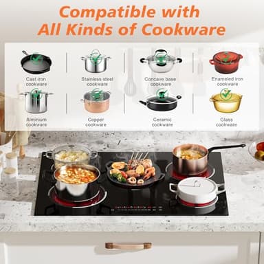 Traenvir 30 Inch Electric Cooktop, 5 Burner 8400W Built-in Electric Stovetop, Ceramic Cooktop with Expanded Zone, Slide Touch Control, Timer, Child Safety Lock, Pause, 220V - 240V Hard Wire, No Plug - Image 6