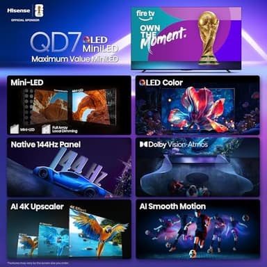 Hisense 100" Class QD7 Series Mini-LED 4K UHD Smart Fire TV (100QD7QF, 2025 Model) - QLED, 144hz, HDR10+, Dolby Vision, Dolby Atmos, Game Mode Pro, ALLM, Alexa Built in with Voice Remote, Black - Image 5