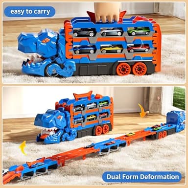 PEADUCK Toddler Toys Car Track Set for 3 4 5 6 Years Old Boys, Dinosaur Transporter Car Race Track with 12 Die-Cast Car Toys, Truck Toys Set Gifts for Age 3-12 Years Old Kids Boys Girls - Image 3