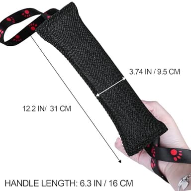 ToLanbbt Dog Tug Toy Bite Jute Pillow Pull Toy with 2 Strong Handles Perfect for Tug of War, Puppy Interactive Play, Tear Resistant Bite Training for Small Medium Large Dogs (Bright Black-Footprint) - Image 2