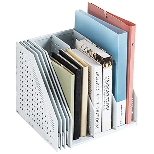 Deli Collapsible Magazine File Holder, Desk Organizer Document Folder for Office Organization and Storage, 3 Vertical Compartments, Gray - Image 1