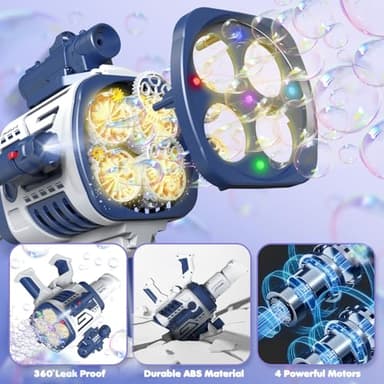 Automatic Refill Bubble Machine Gun - Rechargeable Bazooka Bubble Gun for Kids with Colorful Lights, Electric Rocket Bubble Blaster Shooter Toys for Outdoor Wedding Birthday Party Boys Gifts, Blue - Image 5