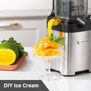 AMZCHEF Cold Press Juicer, 5.4" Juicer Machines with Large Feed Chute for Whole Fruits & Vegetables, Stainless Steel Juice Extractor with Large Auger, Triple Strainers, Easy Cleanup & Assembly - Image 7