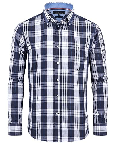 Alimens & Gentle Men's Plaid Button Down Shirts Cotton Long Sleeve Dress Shirts Regular Fit Gingham Shirts - Image 1