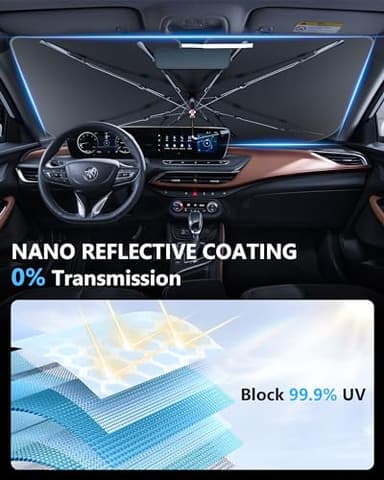 [2025 Upgraded] Windshield Sun Shade Umbrella for Car - [Vinyl Coating] Protect Car Interior from Sun Heat Damage Keep Cool, Sun Visor Cover Foldable Sunshade for Front Window (53" L X 29" W) - Image 3