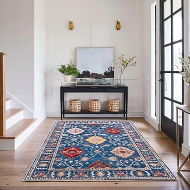 Quntue 5x7 Blue Area Rug, Machine Washable, Non Slip, Vintage Floral, Living Room, Bedroom, Dining Room, Entryway - Image 8