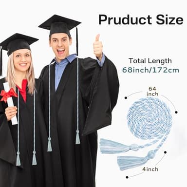 Graduation Cords, Honor Cords Graduation 2025, Cord for Graduation 2025 with Tassels for Grad Students Bachelor Gown Master Doctoral 67" Long Light Blue and White Graduation Cord - Image 2