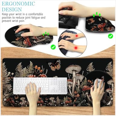 LIMKRIAN Mushroom Mouse Pad Set Large Desk Matt for Desktop, Ergonomic Mouse Pad with Wrist Rest, Gaming Mouse Pad Wrist Support Keyboard Mat Cup Coaster Set Office Desk Decor Accessories - Image 6