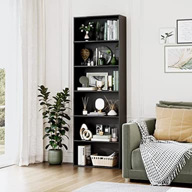FOTOSOK 6-Tier Open Bookcase and Bookshelf, Freestanding Display Storage Shelves Tall Bookcase for Bedroom, Living Room and Office, Black - Image 2