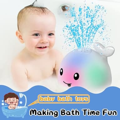 Light Up Toddler Bath Toys - Water Table For Toddlers 1-3 - Whale Water Spray Toy - Toys For Ages 0-2 - Baby Infant Bathtub Floating Pool Toy 6-12-18 Months - One Year Old Girls Boys Birthday Gifts - Image 2
