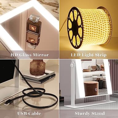 ROLOVE 9"x11" Small Vanity Mirror with Lights, Lighted Makeup Mirror with Light, Portable Tabletop Cosmetic Make Up Mirror, Smart Touch Control, Dual Power Supply, 360°Rotation - Image 7