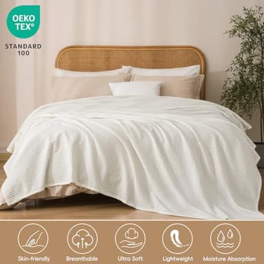 David's Home Cozy Waffle Weave Throw Blanket, Ultra Soft Breathable Lightweight Skin-Friendly Throw for Summer, Elegant Room Decor for Couch Bed Sofa Car Travel, White - Image 2