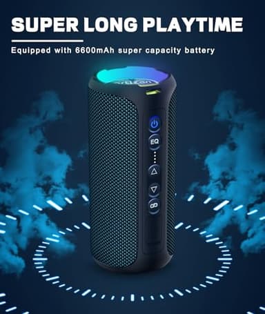 Ortizan Bluetooth Speakers, Portable Wireless Stereo Speaker - IPX7 Waterproof, 30W RMS(40W Peak) Loud Sound, Deep Bass, LED Light, Bluetooth 5.3, for Home/Shower/Outdoor/Beach, Gifts for Adult, Navy - Image 5