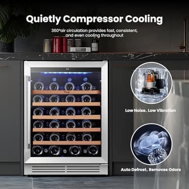 Yeego Wine Fridge Cooler - 24 Inch Wine Fridge Hold 47 Bottles, 40-65°F Wine Refrigerator Glass Door, Built in, Freestanding Under Counter Fridge for Beer Soda Drink Home Bar Office(5.12 Cu.ft) - Image 5