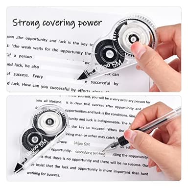 Unjoo White Correction Tape, Easy To Use Applicator for Instant Corrections Wrong Writing At Any Time, For school, Office (12pack, 5M/196" x 0.2", Black) - Image 6
